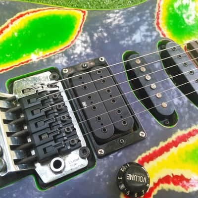VINTAGE 90S MIJ JAPAN JACKSON DK CUSTOM FINISH PROJECT SUPER STRAT DINKY HSS 22 JUMBO FRETS FLOYD ROSE 1990s ORIGINAL FACTORY CUSTOM TIE DYE FINISH image 4