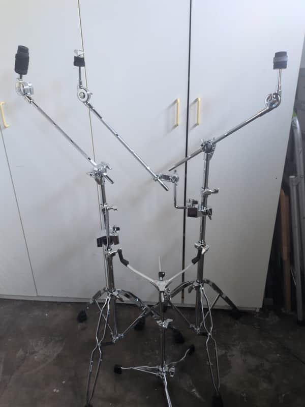 DW, Roland, Gibraltar - DW Flat Snare Stand, 2 x Roland Cymbal Boom/L-Rod stands, Gibraltar Cymbal Clamp - Silver image 1