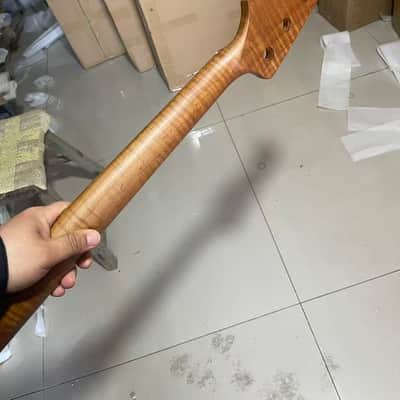 4 string electric bass neck P bass stainless steel 21 frets Roasted flame Maple guitar neck 34inch hole 18mm black block inlay image 3