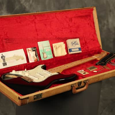 1960 Fender LEFT-HANDED Stratocaster factory assembled with '57 neck Custom Color BLACK with GOLD hardware!!! image 17