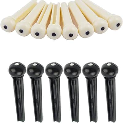 Acoustic Guitar Bridge Pins Set | Ivory and Black Bridge Pegs with Pin Puller Tool | Guitar Replacement Parts image 3