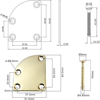 Electric Guitar Curved Neck Plate Stainless Steel Neck Joint Plate Compatible with Strat St Telecaster Tele Electric Bass Guitar Replacement Parts Gold image 3