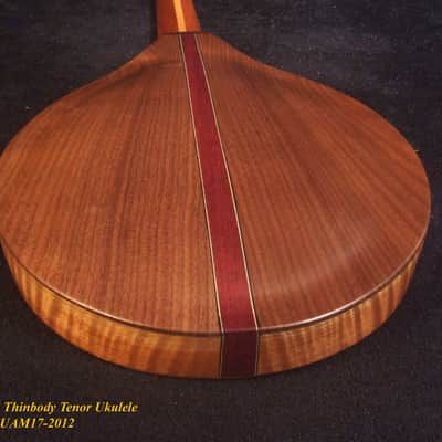 Handmade Thin Body Tenor Ukulele, Solid Mango, Walnut, ArchBack, Abalone MOP Inlay, Soft-bag, Bruce Wei UAM17-2012 image 9