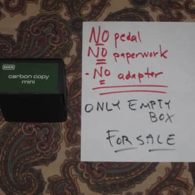 litely handled genuine MXR EMPTY BOX ONLY for M299 Carbon Copy Mini (NO: pedal, paperwork, also NO adapter) 2019-2026 (specifically 2021) - BOX: Black Cardboard / LABELs: Green & White - White & Black / GRAPHIC: Silver (part of 2 sides have clear tape) image 1