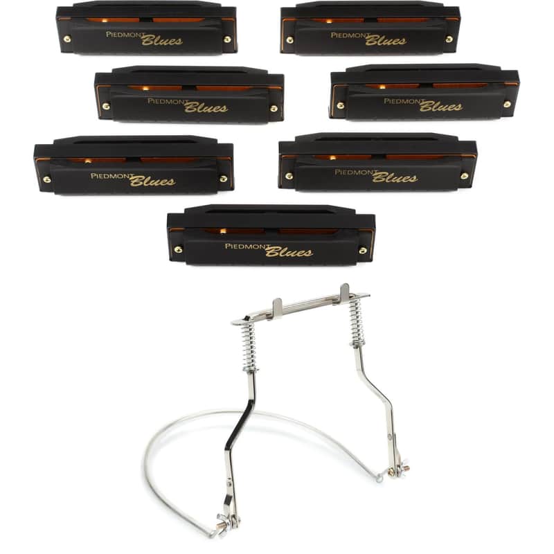 Hohner Piedmont Blues Harmonica Set 7-piece with Case and Harmonica Holder image 1