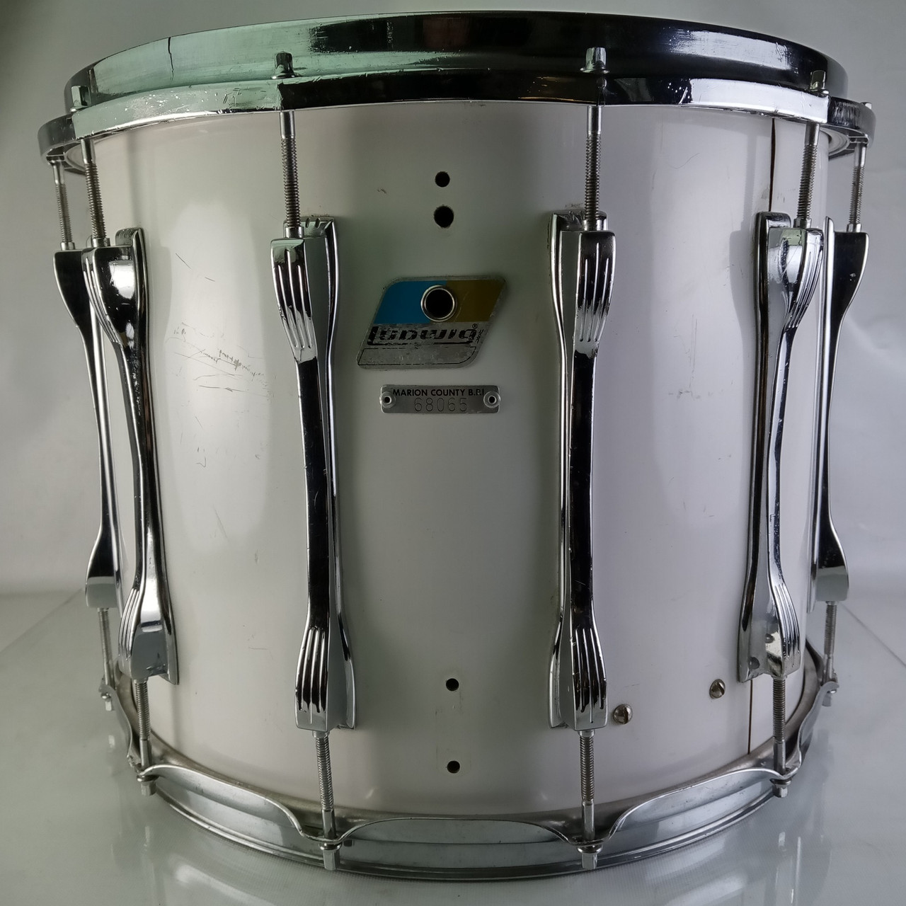 Ludwig 12x15"Marching Snare/Tom Drum White Cortex Wrap Vintage80s Blue/Olive B/O — main photograph