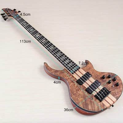 Custom 5 String Electric Bass, Burl Wood Top Okoume Body, Maple Neck Through, 24 Frets Fingerboard image 6