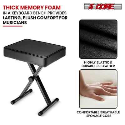 5 Core Keyboard Bench 3 Inch Padded Piano Stool Adjustable 20.5" Guitar Seat Heavy Duty Portable image 5