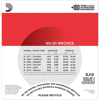 D'Addario EJ12 Medium 80/20 Bronze Acoustic Strings 13-56 image 3