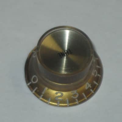 ONE very lite use genuine Gibson TONE (small print) knob from PRMK-030 set (only ONE TONE knob for sale / the other three knobs NOT included)  late 2000s or early 2010s - Knob is Gold with White Numbers & White Dashes (Gold Reflector w/ Small Black Print) image 7