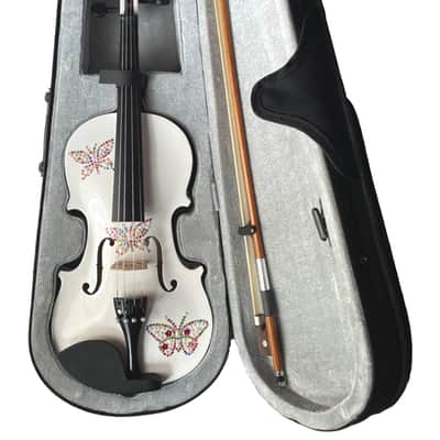 Butterfly Bling Bling Violin Outfit  4/4 w/ white carbon fiber bow, w/ hand applied artwork, crystal fine tuners, case, strings, rosin, set up, meets MENC standards image 5