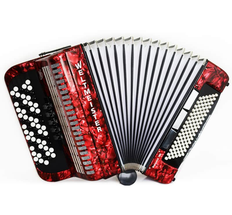NEW Weltmeister Romance 703 5 Rows Chromatic Button Accordion, made in Germany, 96 Bass buttons, B-Gripp, Red, incl. Straps and Case, Shipping from USA image 1
