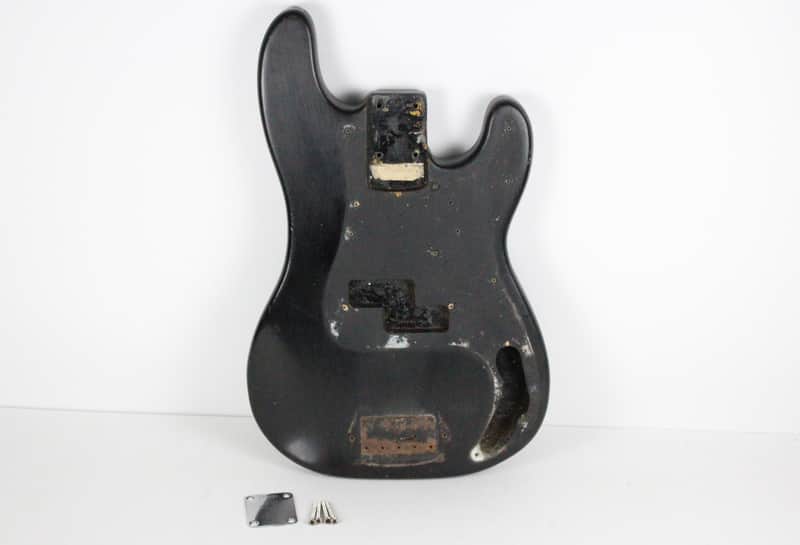 1966 Vintage Fender Precision Bass Project BODY Lightweight 4.4 LBS ~Refin~ Black PBass 1960s USA w/Original Neck Plate image 1