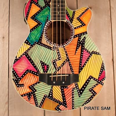 Washburn AB5K Custom Art 4-String Acoustic Bass "The Puzzle Factory " w /gig bag image 3