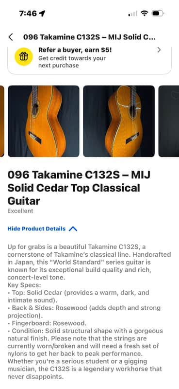 "1976 Takamine C132S Classical Guitar – Made in Japan. Date-stamped Oct. 3, 1976. Solid cedar top, rosewood back and sides. Excellent condition with fresh nylon strings image 1