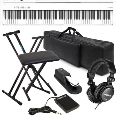Roland FP-30X Digital Piano with Speakers (White), Keyboard Stand, Bench, Sustain Pedal, Nektar NP-1, Tascam TH02, NKTM 88 Bag Bundle