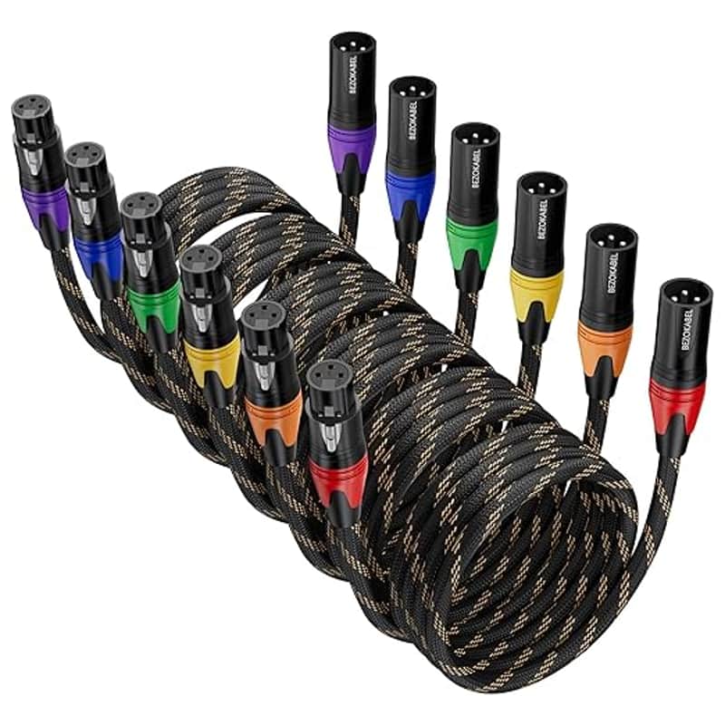 XLR Cables, XLR Microphone Cables 10ft 6 Packs Nylon Braided, Balanced XLR Speaker Cable 3-Pin Male to Female Mic Cable for Microphones, Mixer and Speaker Systems image 1
