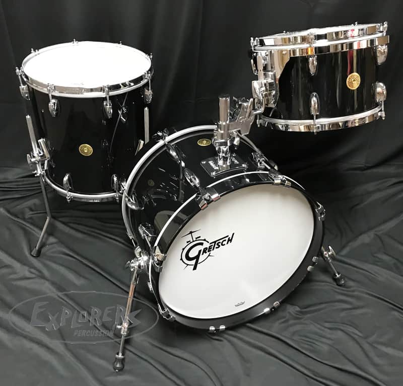 Gretsch USA Custom Round Badge 3 Piece Maple/Gum Shell Pack in Piano Black - 18,12,14 image 1