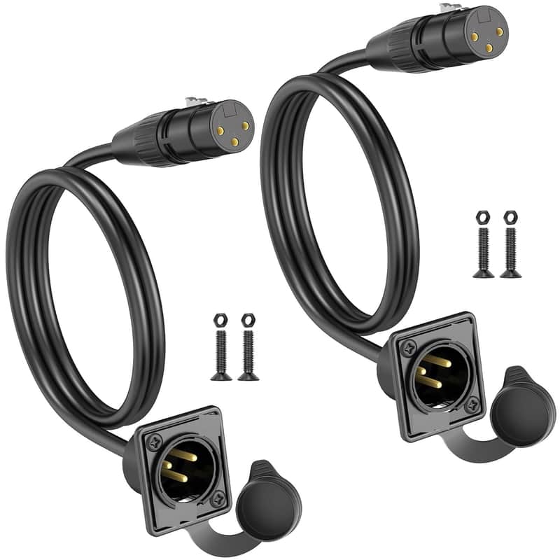 Premium XLR Pass Through Cable Male to Female, No Solder, for Stage Box, Patch Panel, Floor Box - No Solder for Pro Audio Installations - 2 Pack image 1