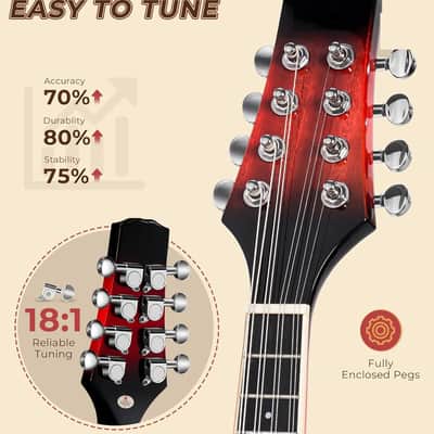 Mandolin Musical Instrument A Style Acoustic Electric, 8 Strings Mahogany for Beginner Adults Teens, Red Burst image 3