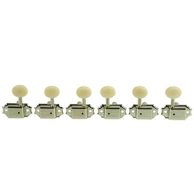 Kluson 3X3 Tuning Keys, White Oval Plastic Buttons, NICKEL, #KD-3-NP