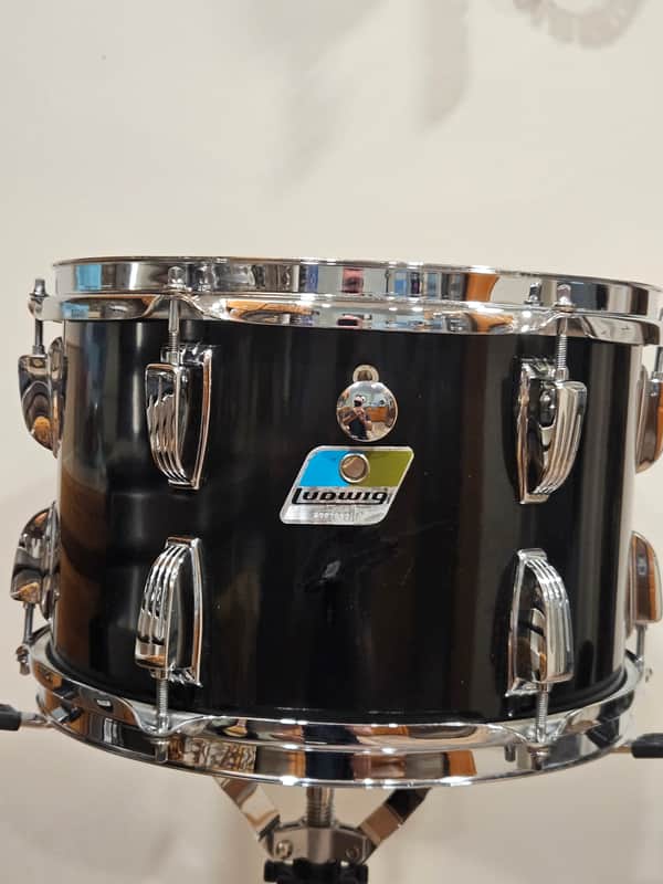 Vintage Ludwig 8x12 Tom Black Cortex 6-Ply Blue/Olive Badge Modular Mount image 1