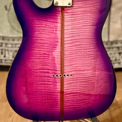 Custom Telecaster Mad Cat Partscaster – Quilted Purple Burst • Hipshot Locking Tuners • Lace Chrome Burner • Vintage Gold Foil w/hardshell case image 7