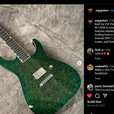 ESP USA Custom Shop M-I M-1 NTB TOM NT 2021 - Lime burst marble swirl image 18