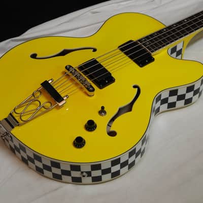 DEAN Stylist Cabbie SEMI-HOLLOW 4-string BASS guitar NEW Yellow Checkerboard image 2