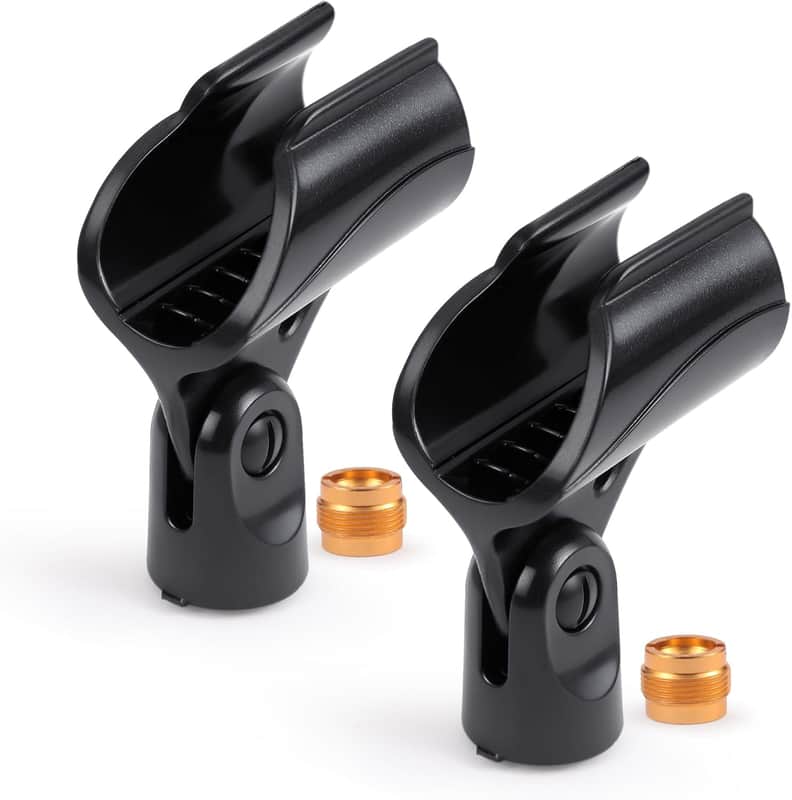 Adjustable Microphone Holder & Microphone Clip, Mic Clip for Microphone Stand, Fits Wireless Handheld Microphones, Includes 5/8" Male to 3/8" Female Thread Adapter, 2 Pack image 1