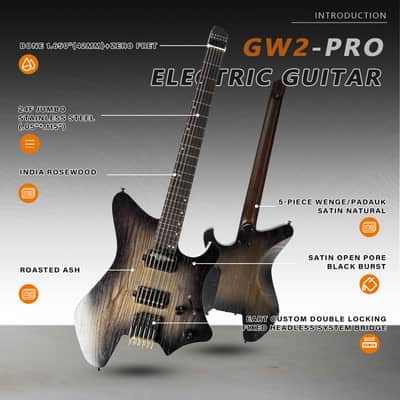 Eart GW2-Pro Headless Electric Guitar, Roasted Ash Body,24F Rounded Ends Jumbo Stainless Steel image 1