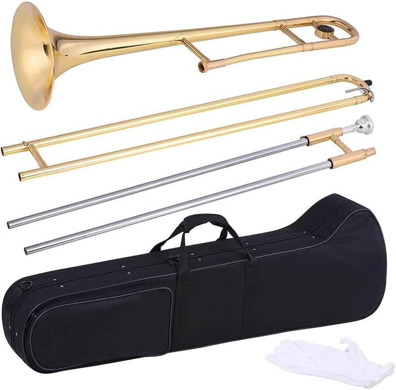 Trumpet Alto Trombone Brass Bb Tone B Flat Woodwind Instrument with Cupronickel Mouthpiece Cleaning Stick Case (Gold) image 1