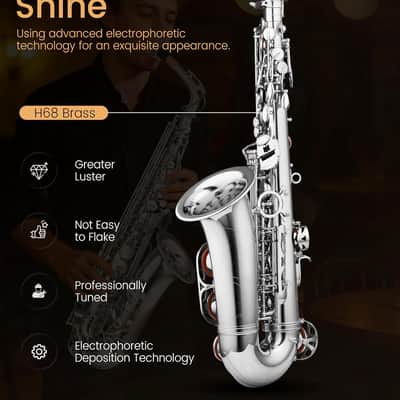 Leo Jaymz Eb Alto Saxophone - One-Piece Body or Neck Construction, H68 Brass, with Thickened Travel Bag - Nickel image 4