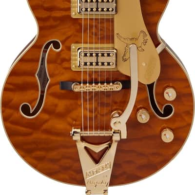 Gretsch Limited Edition Falcon Center Block Jr. Bigsby Quilted Maple Ebony Roundup Orange w/case image 2