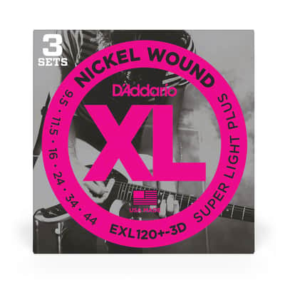 D'Addario EXL120+-3D 3-Pack EXL120+ Nickel Wound Electric Guitar Strings, Super Light Plus, 9.5-44 image 4