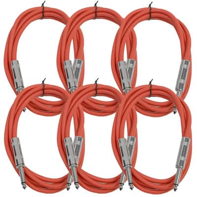 6 PACK Red 1/4" TS 6' Patch Cables - Guitar - Instrument image 1