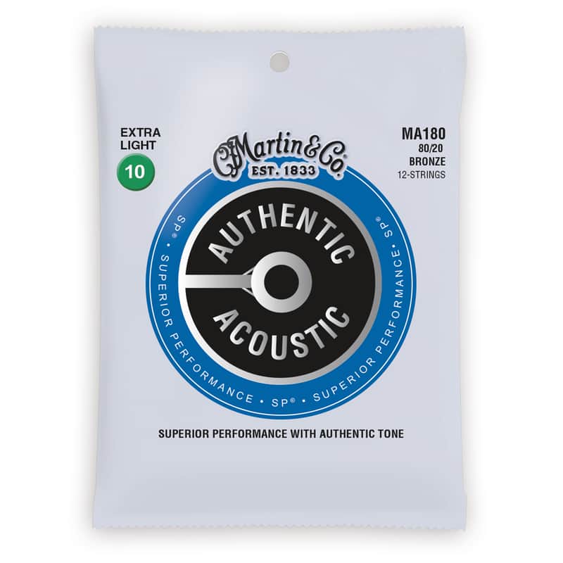 Martin MA180 Authentic Acoustic SP 80/20 Bronze 12-String Acoustic Guitar Strings - Extra Light (.10 - .47) image 1