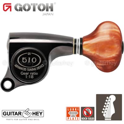 NEW Gotoh SGS510Z-CS5 6 in Line Set Mini Tuners Small AMBER Buttons 18:1 - COSMO BLACK