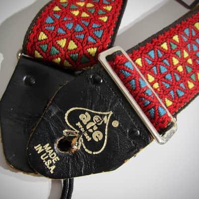 ACE Guitar Strap Red Kaleidoscope Rolling Stones Genuine Vintage Part Circa-1960s-Red with Yellow, Blue & Green Diamonds image 3