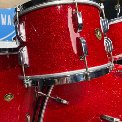 Frankie Banali's Quiet Riot - Leedy & Ludwig Restored 6-Piece Set, 24", 20", 16", 13", 12", 14x5" Matching Snare! Immaculate 1950-1955 - Sparkling Red Pearl image 10
