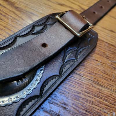 Handmade High Quality Leather and Genuine Silver Guitar Strap New - Brown image 5