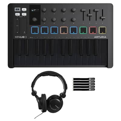 Arturia MiniLab 3 MIDI 25 Key Keyboard Controller Deep Black w Headphones