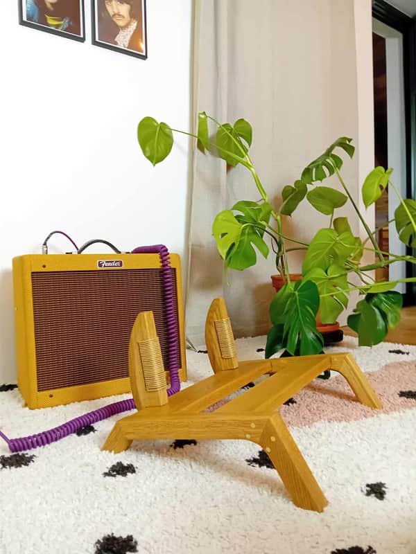 Lakefront Walnut-Dyed Amp Stand: Handmade Solid Wood Guitar Amplifier Stand with Danish Cord detail 2025 - walnut image 1