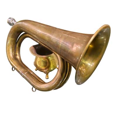 Vintage Brass Hunting Horn 1960s England or France Nickel Plated Mouthpiece Chain image 2