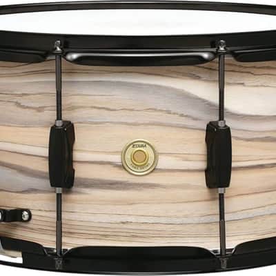 Tama Woodworks Poplar Snare Drum, 14" x 8", Natural Zebrawood Wrap image 1