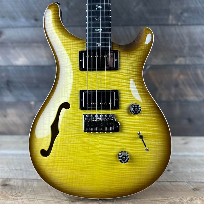 PRS Wood Library Custom 24 Semi-Hollow Flame Maple 10 Top Korina Back - Livingston Lemondrop 391118 image 1