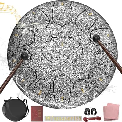 Major Steel Tongue Drum Handpan, 12 Inch 13 Note Rain Drum for Outside Garden, Meditation Rain Chime, Musical Percussion Instrument for Adult Gift with Bag, Music Book, Drum Mallets (Star Sliver) image 1