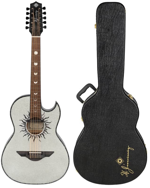 H. Jimenez Colección de Galaxia Moon Dust Bajo Quinto Glossy Silver Sparkle Finish Acoustic +Hardshell Case | Authorized Dealer image 1