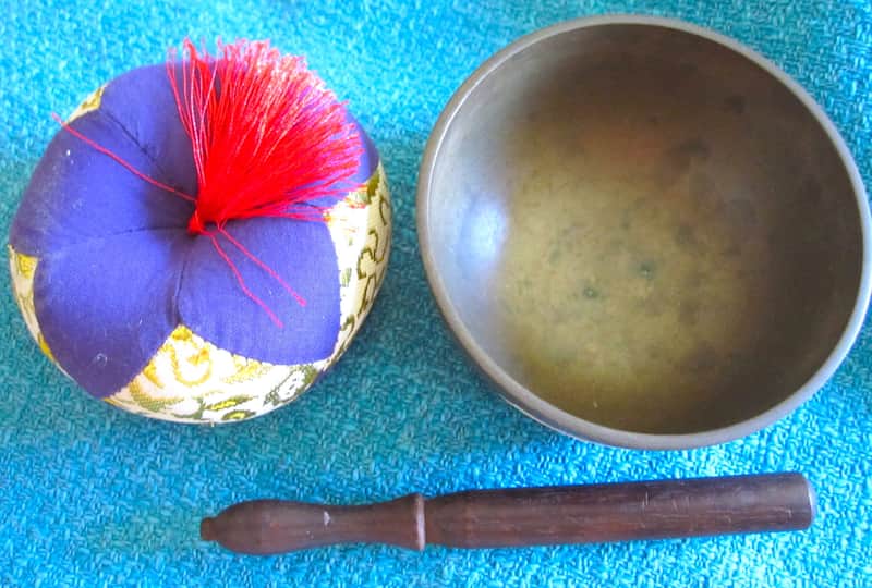 Japanese Rin Singing Bowl Cup Chime with Striker & Cushion - Vintage image 1