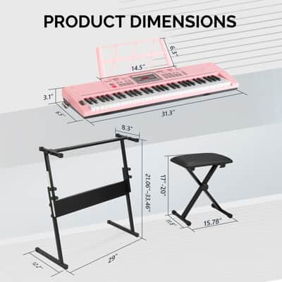Glarry GEP-202 61-Key Keyboard Z-Stand with Piano Stool - Pink image 2